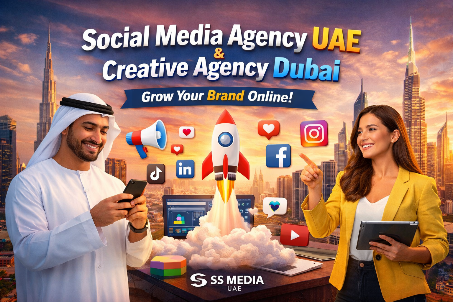 Social Media Agency UAE and Creative Agency Dubai banner highlighting online brand growth services and digital campaign strategy.
