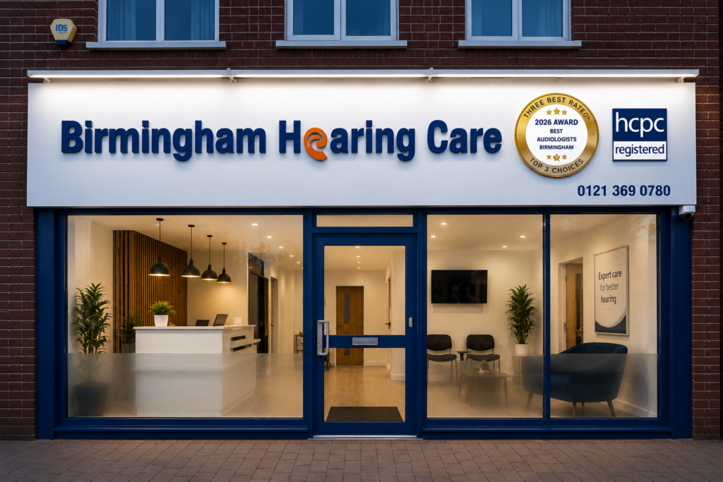 Exterior storefront of the Birmingham Hearing Care clinic.