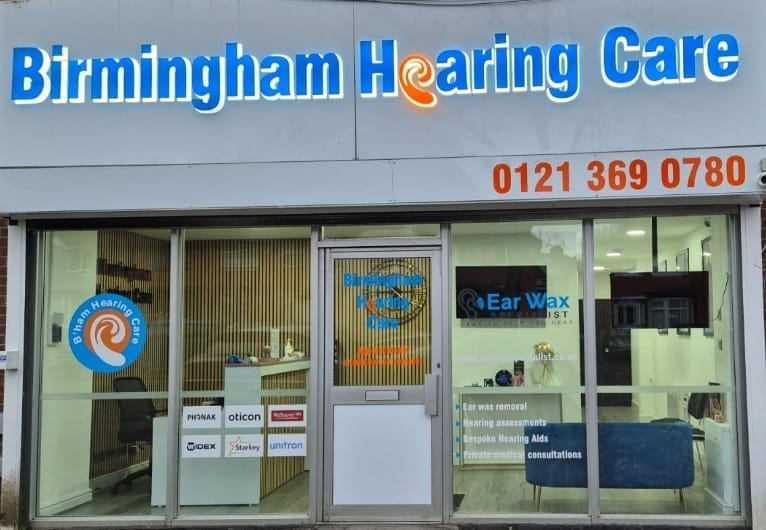 Storefront of an ear wax removal clinic in Birmingham.